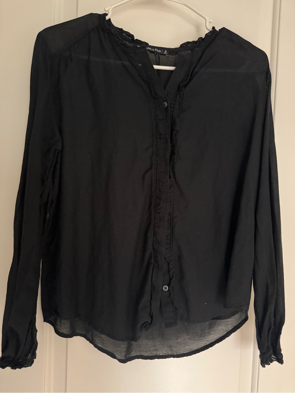 Abercrombie &Fitch black Ruffle-Trim Long Sleeve Blouse - Women